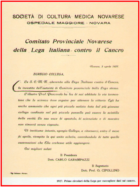 1927-Prime circolari della Lega Tumori di raccolta dati sul cancro